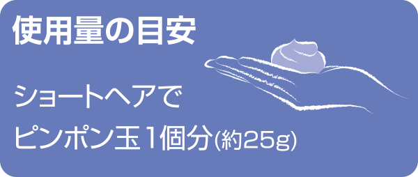 使用量の目安 ショートヘアでピンポン玉1個分（約25g）